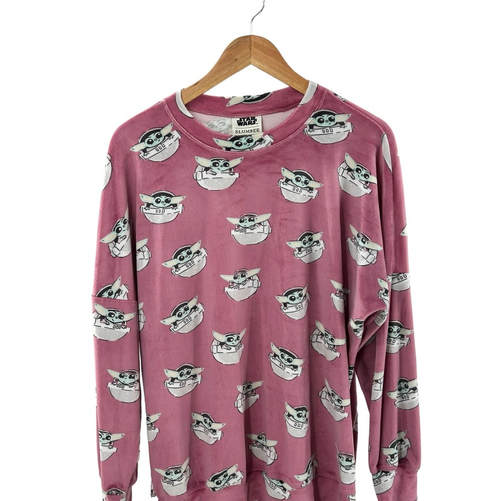 Star Wars Munki Munki Baby Yoda Grogu Fleece‎ Pajama Top Pink Women Medium